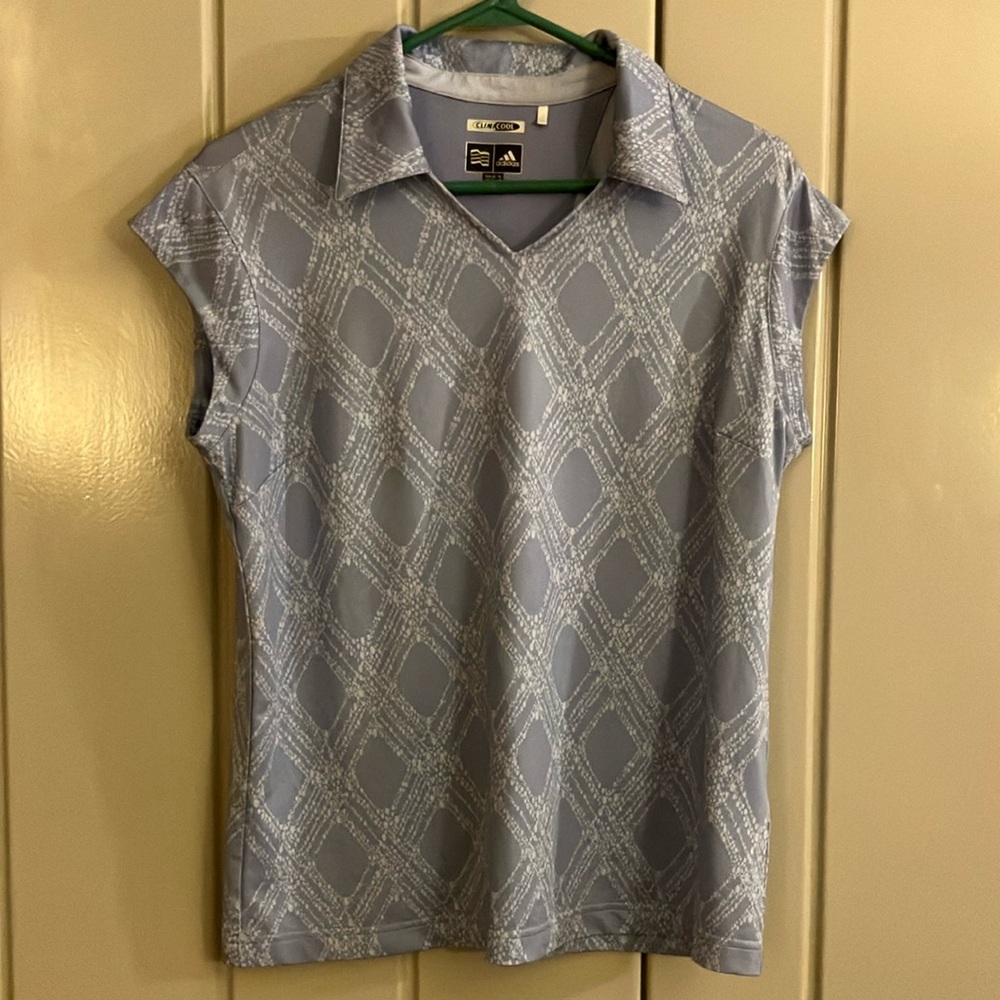 Adidas Gray and White Fitted Cap Sleeve Polo Blouse